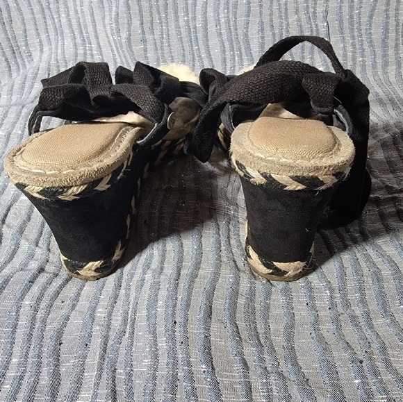 Ugg Australia Espadrille Black Wrap Tie Strap Wedge Sandals Size 8.5 - Picture 5 of 9